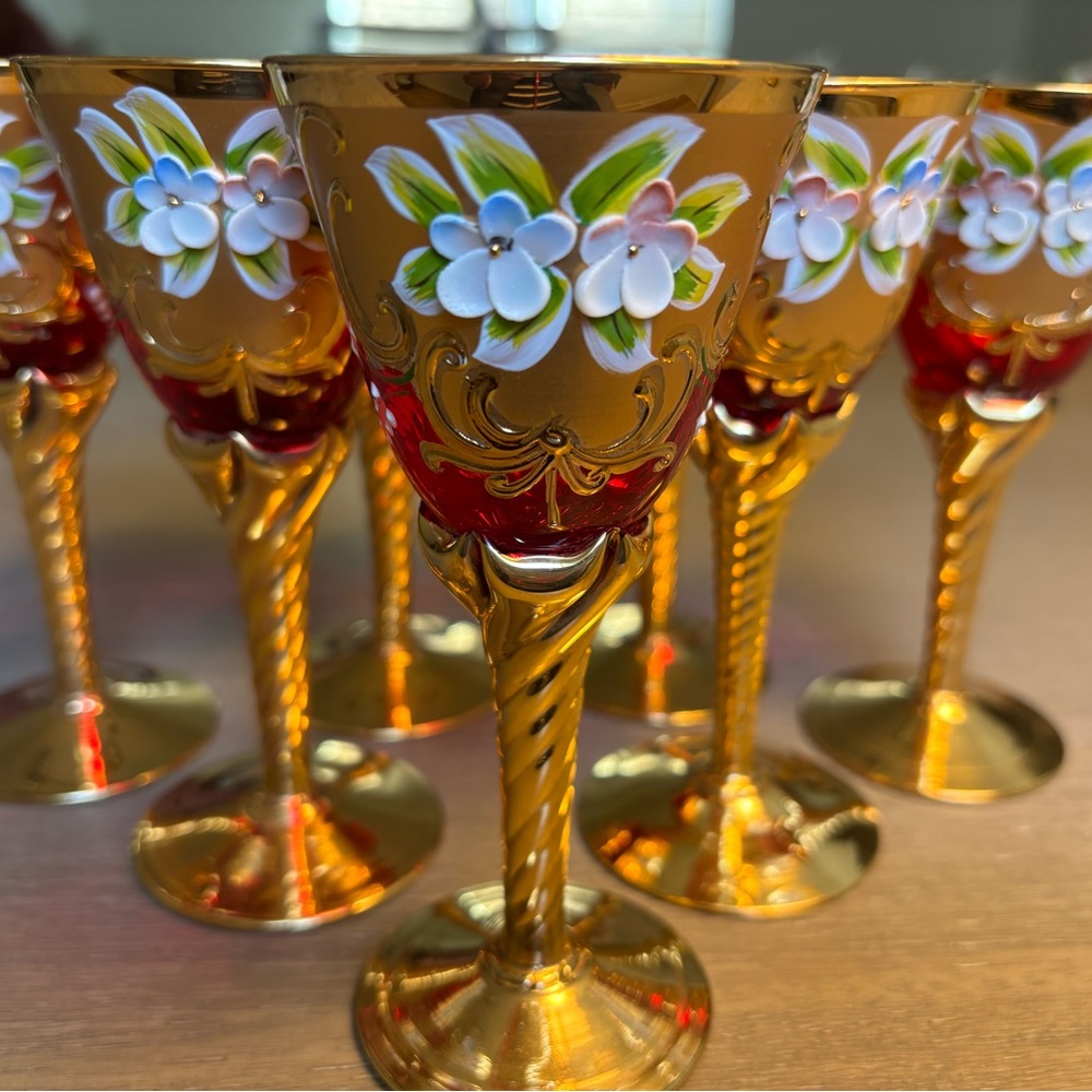 Set of 7 genuine Murano Wine Glasses.